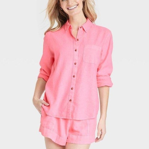 Relaxed fit button down - pink - Picture 1 of 6